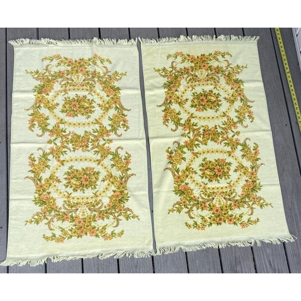 Vintage Tastemaker 100% Cotton Floral Fringe Bath Towels Set Yellow (2) Cottage